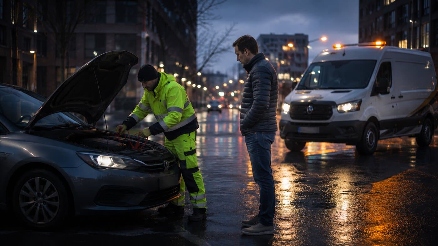 Dépannage batterie à plat de nuit avec câbles de démarrage